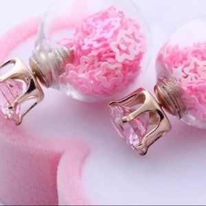Pink confetti plush earrings
